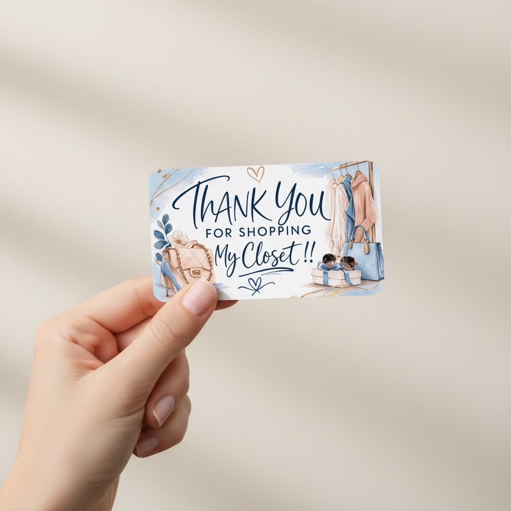 50 Soft Blue Thank You Cards for Small Business | Poshmark Closet Inserts 3.5x2 - Picture 2 of 3